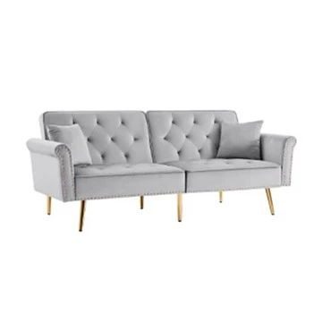 Sofa Tempat Tidur Tiga Tempat Duduk dengan-Lengan Kepala Paku Sofa Kain Sandaran Bawah yang Dapat Dilipat